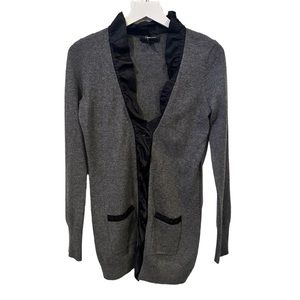 Aqua 100% cashmere ruffle trim gray black cardigan sweater women’s S preppy